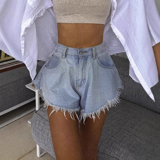 Short en jean à taille élastique