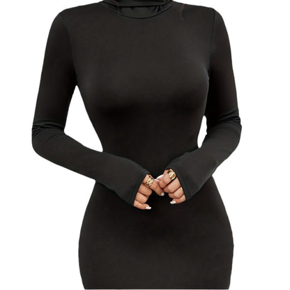 Robe Noire Slim à Col Roulé