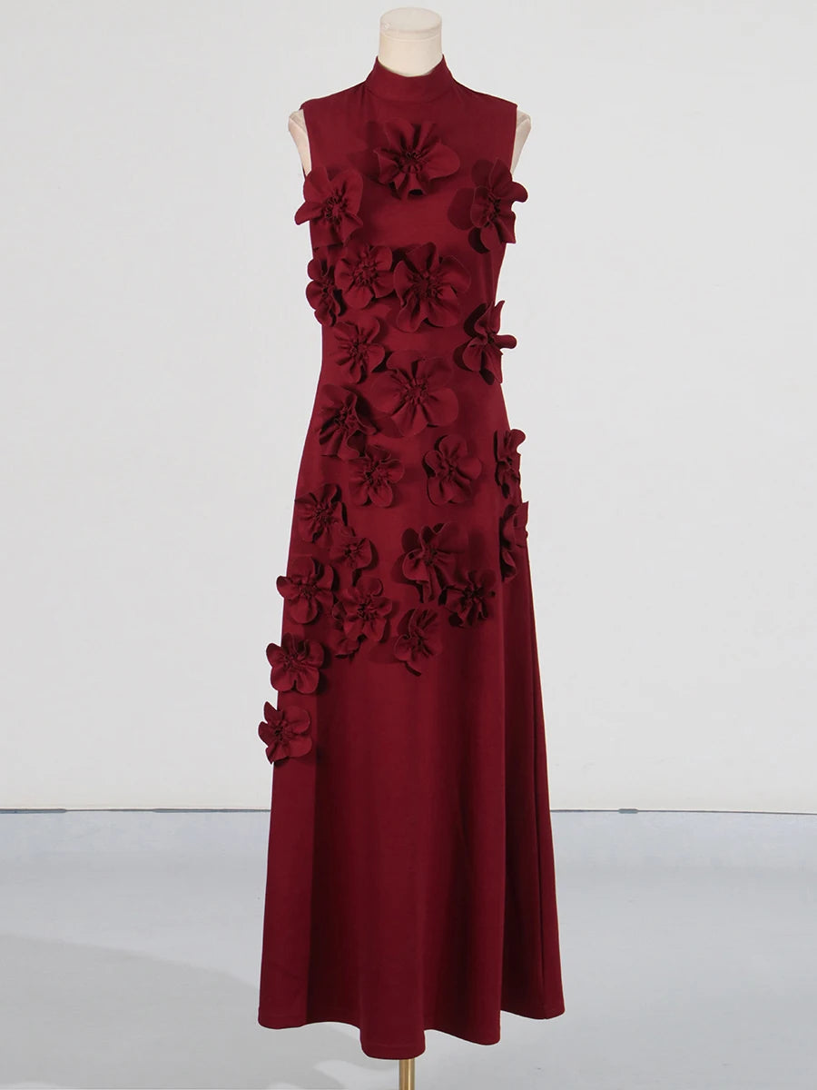Robe longue élégante à appliques épissées