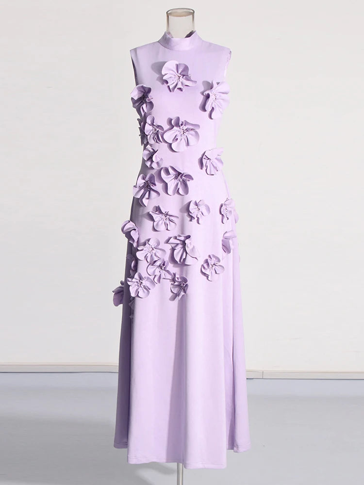 Robe longue élégante à appliques épissées