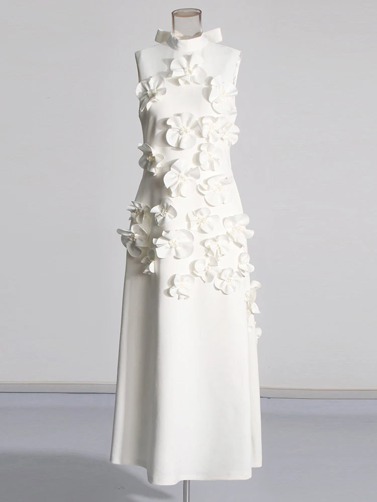 Robe longue élégante à appliques épissées